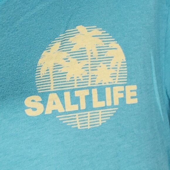 Salt Life Live Salty Pastel Green Yellow Cotton Cap Sleeve Palm Promenade Tee M - Picture 6 of 16